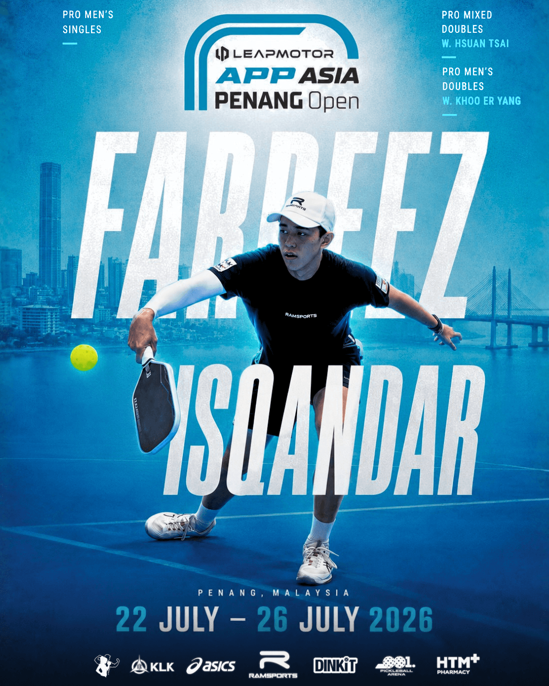 Blue tournament poster for Farreez Isqandar at the APP Asia Penang Open